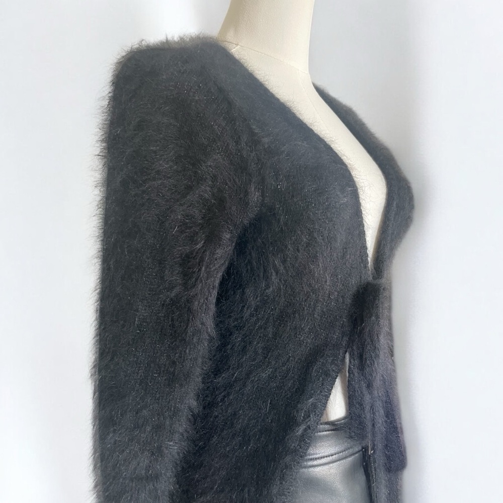 RARE GUESS Collection Black Angora Blend Fuzzy Duster Cardigan Tie Front Sz S